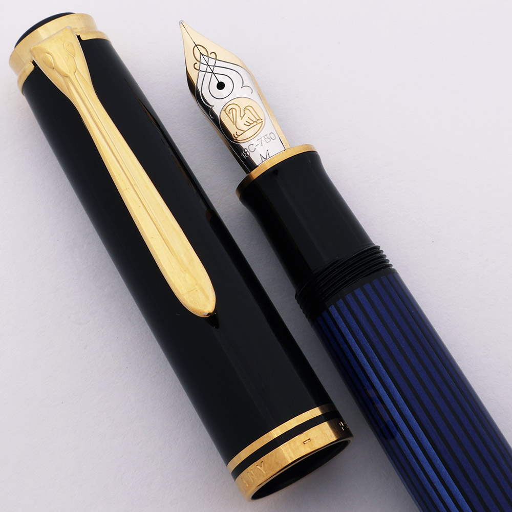 Pelikan M800 Souveran Fountain Pen - Blue and Black, Medium 18c